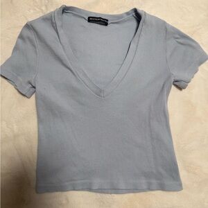 Brandy Melville Soft Blue V-Neck Short Sleeve Top